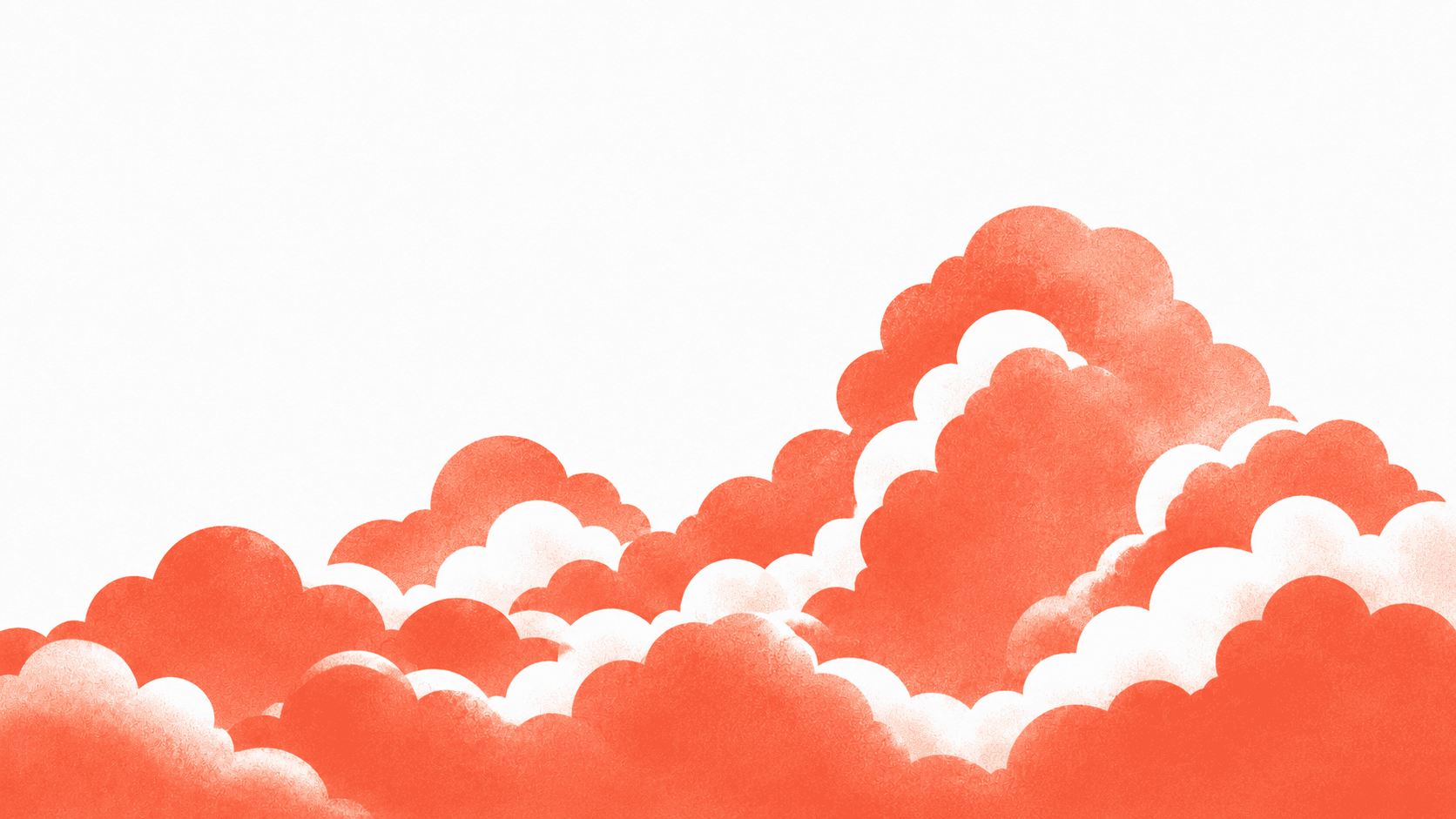 Vermilion halftone illustration of towering cumulus clouds